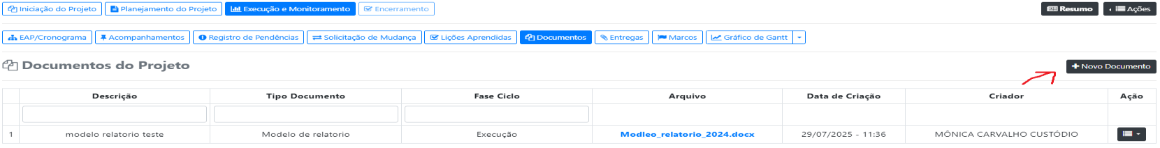 Como anexar documentos ao projeto?