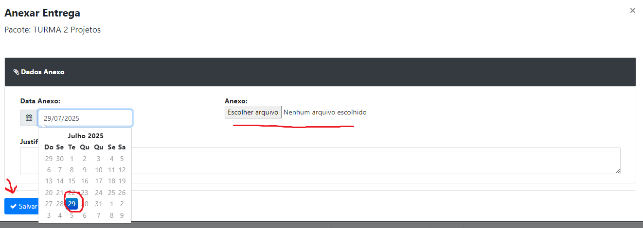 Como anexar entregas do projeto?