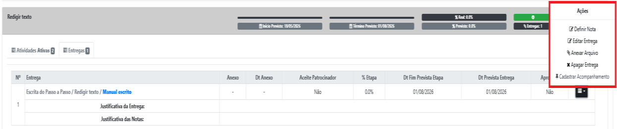 Como anexar entregas do projeto?