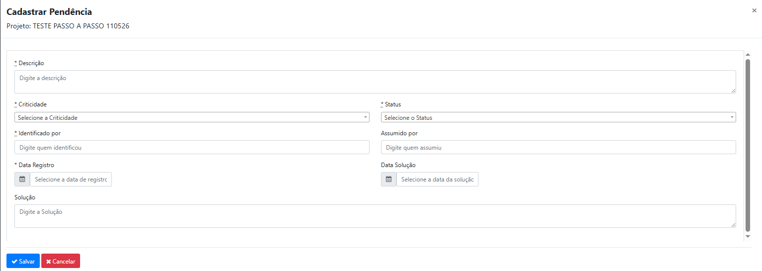 Como registrar e acompanhar Pendências do projeto?
