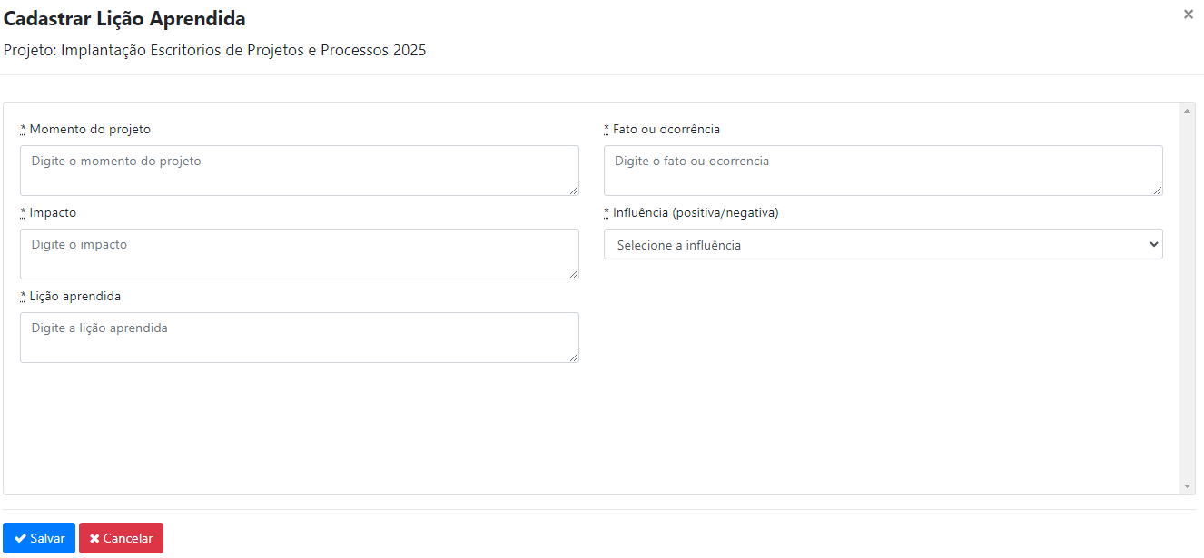 Como registrar Lições Aprendidas?