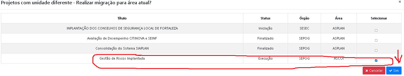 Como alterar o gerente e patrocinador do projeto e migrar projetos?