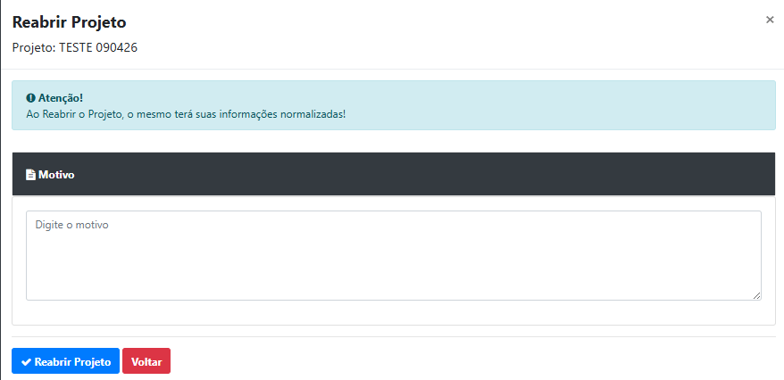 Como suspende e reabrir um projeto?