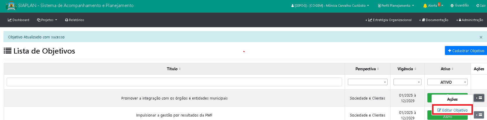 Como cadastrar Objetivos Estratégicos?