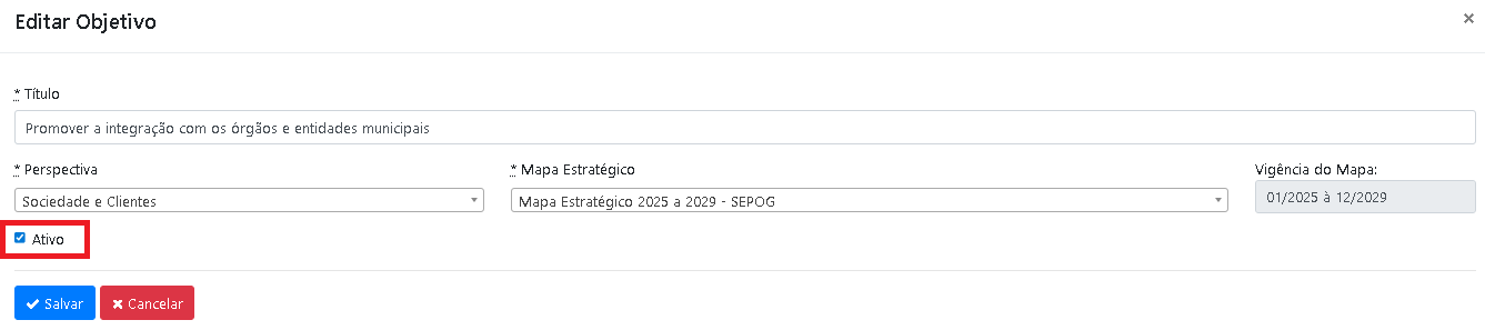 Como cadastrar Objetivos Estratégicos?