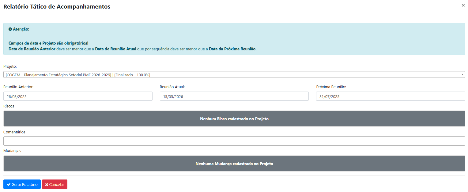 Relatório de Acompanhamento de Projetos