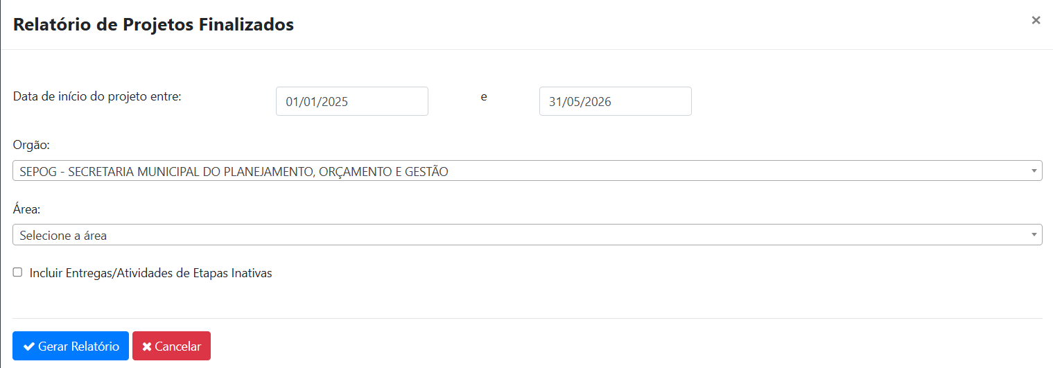 Relatório de Projetos Finalizados