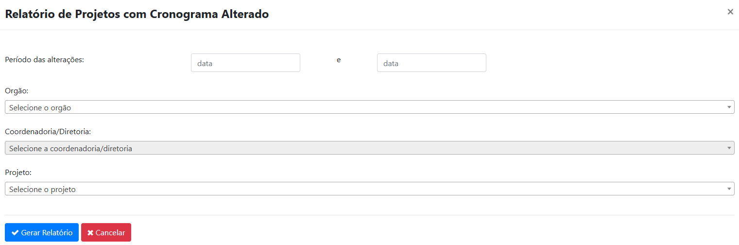 Relatório de Projetos com Cronograma Alterado