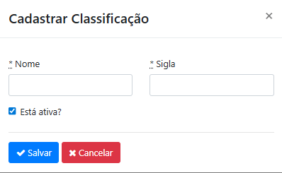 Como cadastrar, consultar e manter a tabela de classificações do projeto?